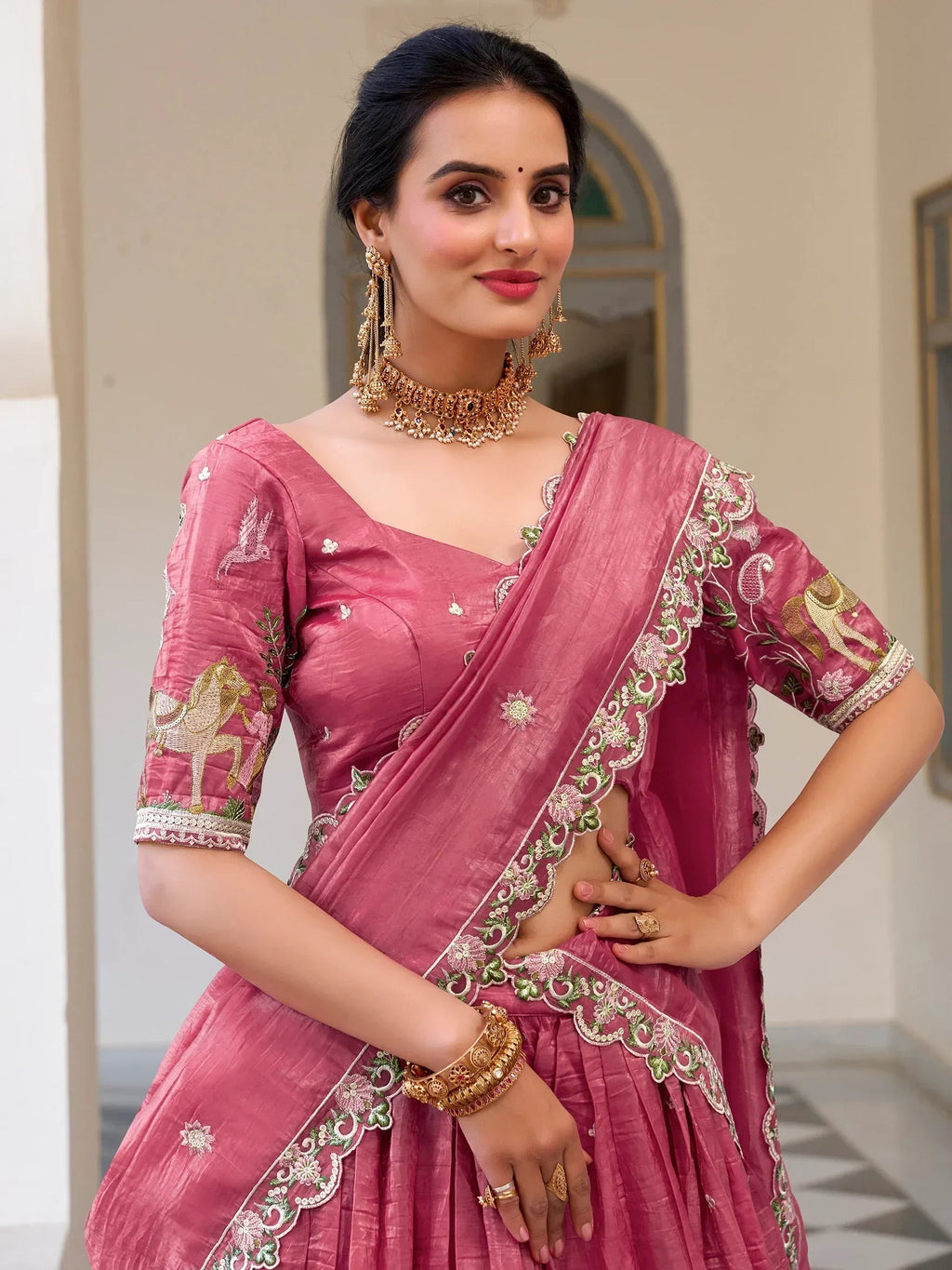 Pink Incredible Thread Embroidery Festival Wear Lehenga Choli