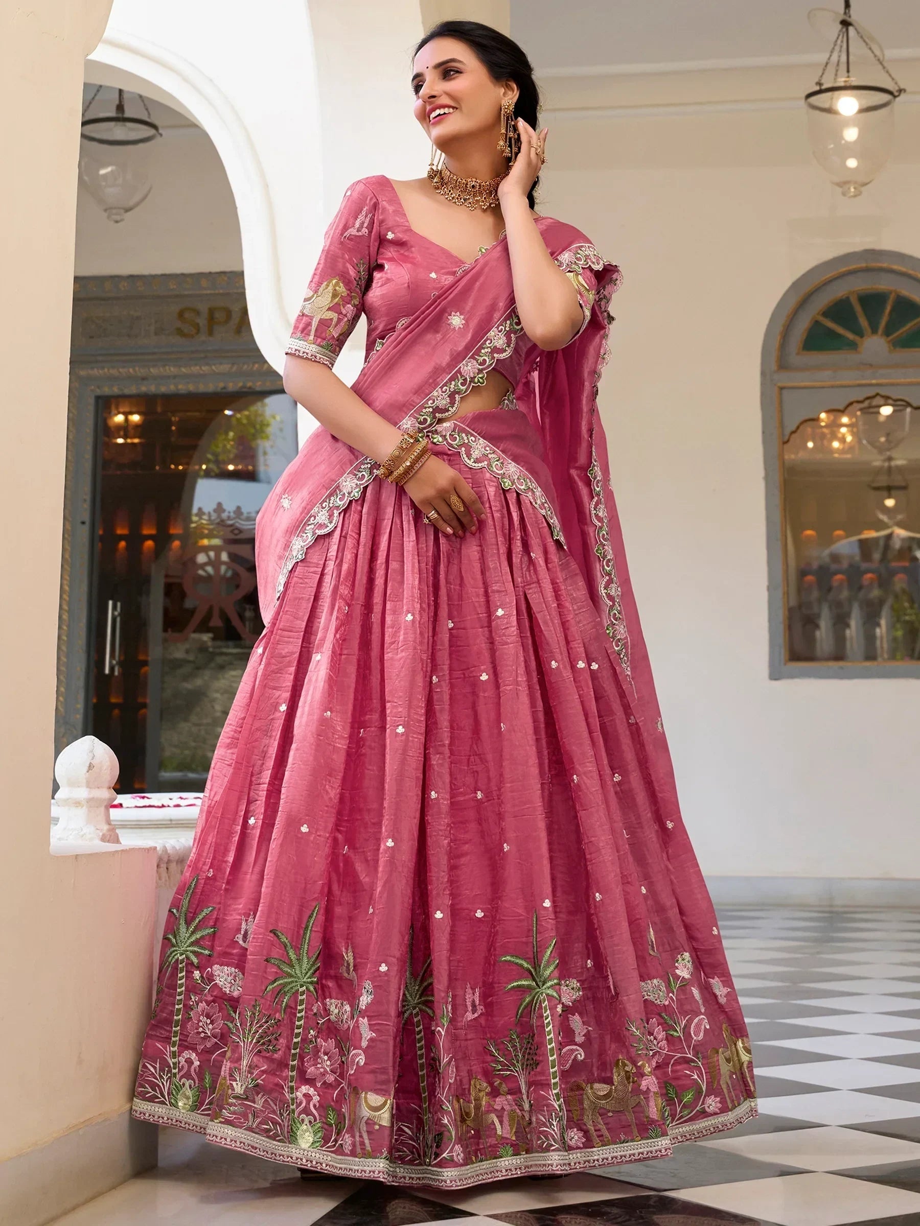 Pink Incredible Thread Embroidery Festival Wear Lehenga Choli