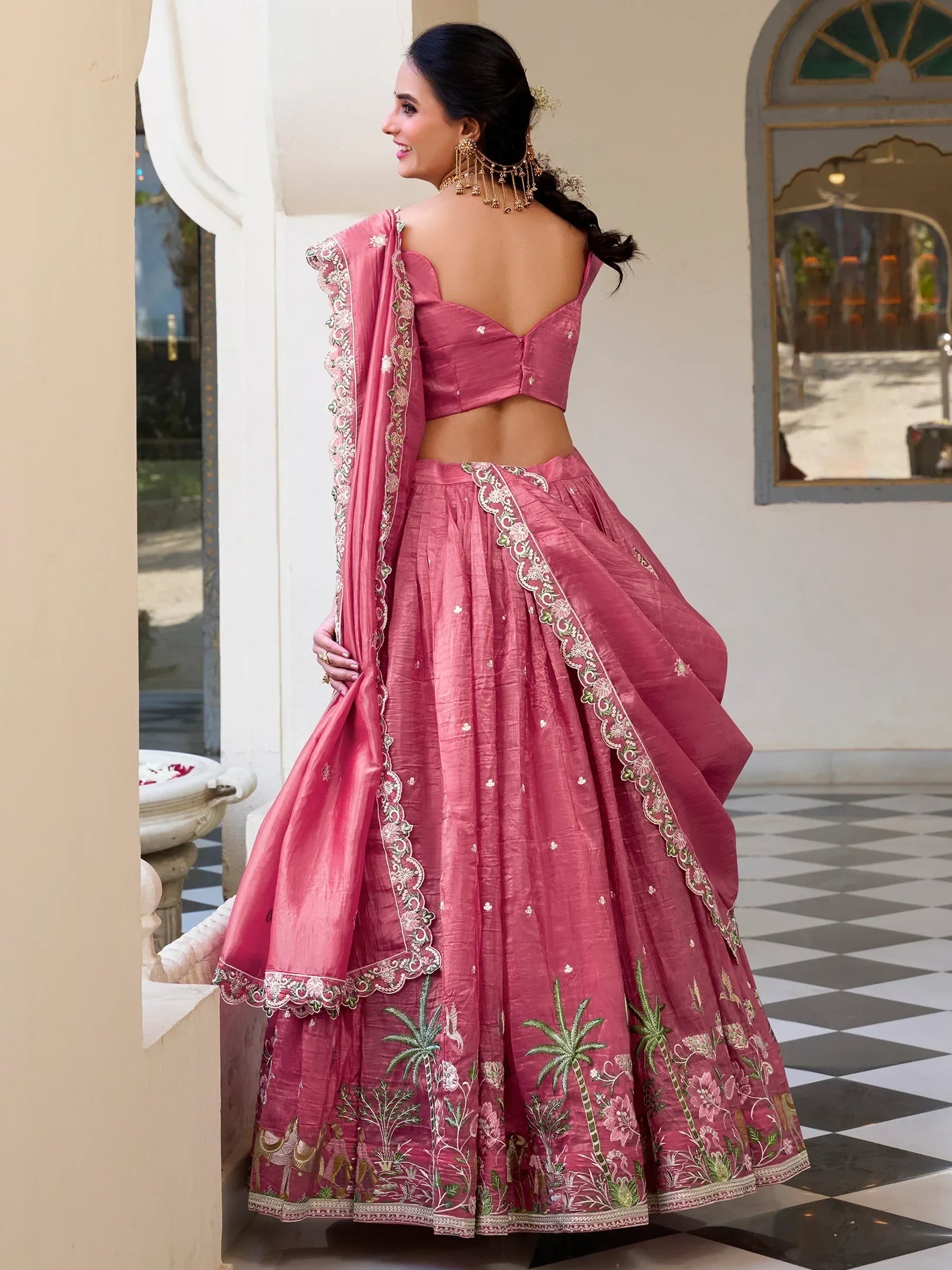 Pink Incredible Thread Embroidery Festival Wear Lehenga Choli