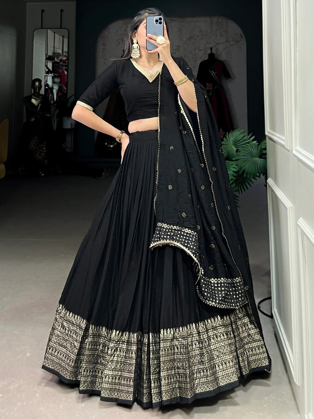 Eye-Catching Black Zari Weaving Chanderi Silk Event Wear Lehenga Choli