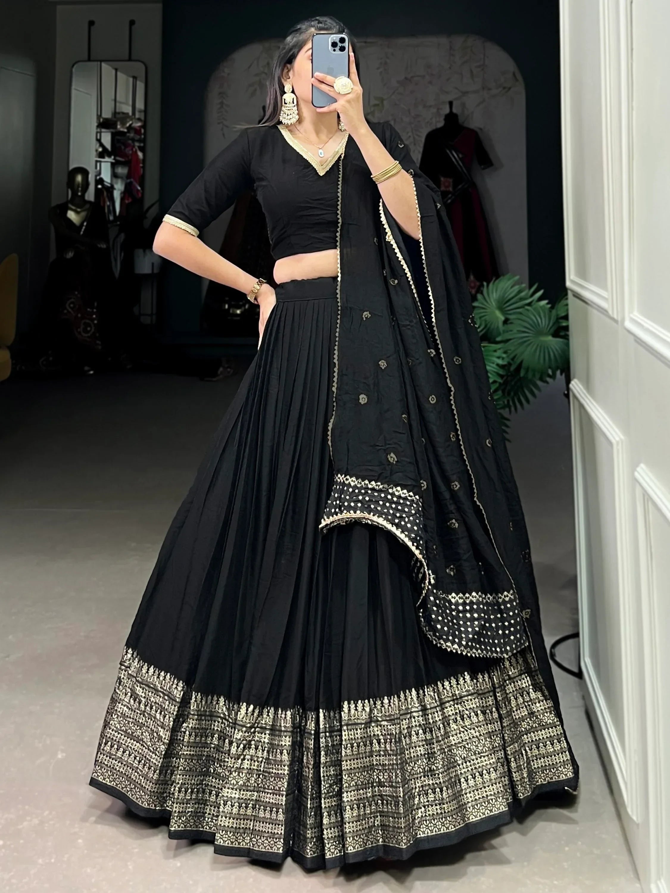 Eye-Catching Black Zari Weaving Chanderi Silk Event Wear Lehenga Choli