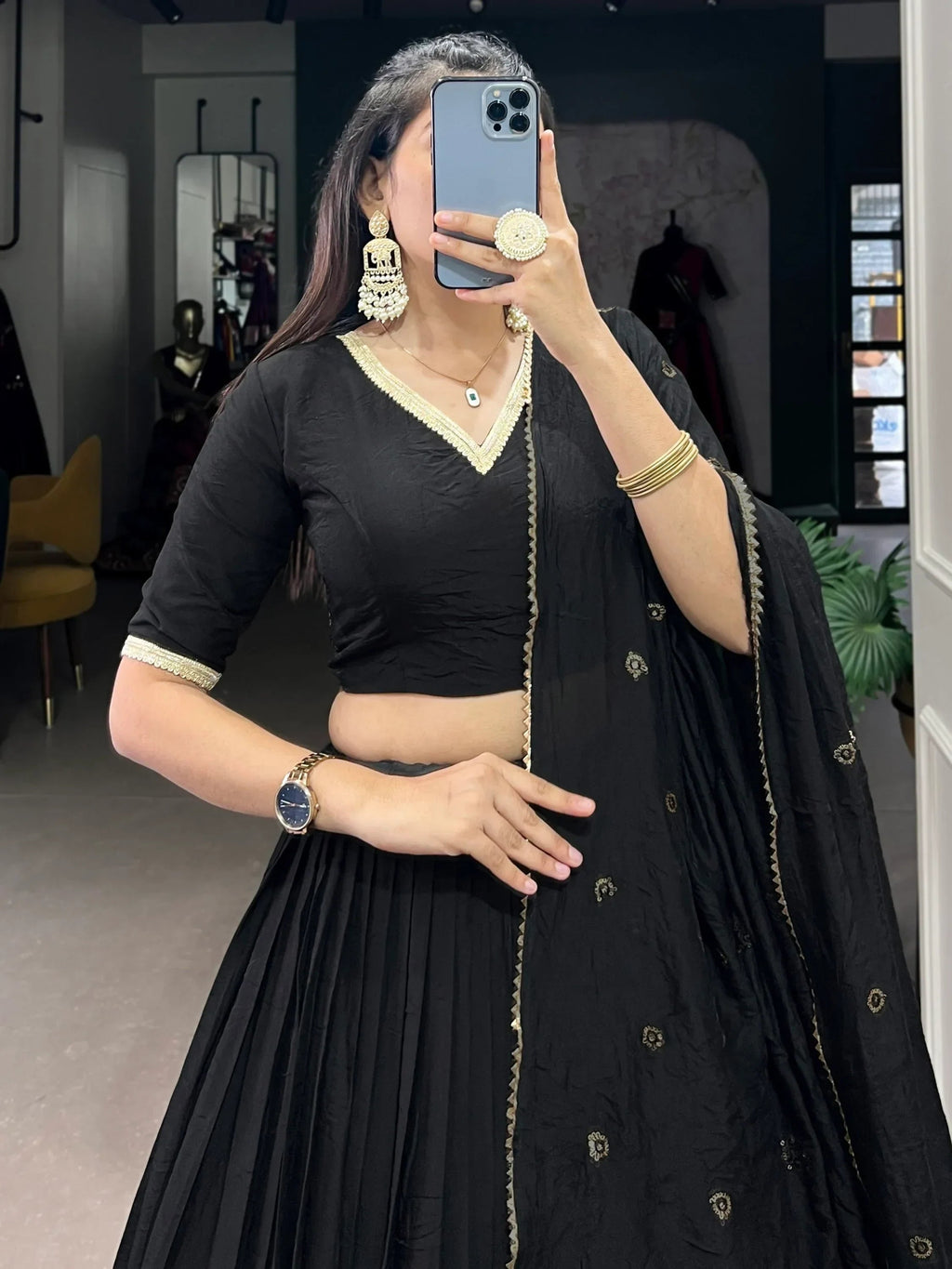 Eye-Catching Black Zari Weaving Chanderi Silk Event Wear Lehenga Choli