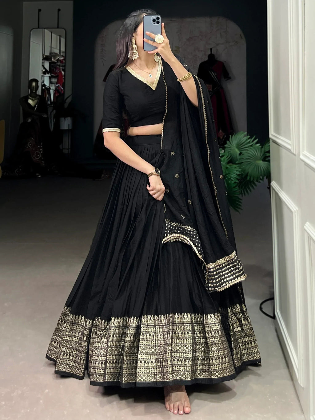 Eye-Catching Black Zari Weaving Chanderi Silk Event Wear Lehenga Choli
