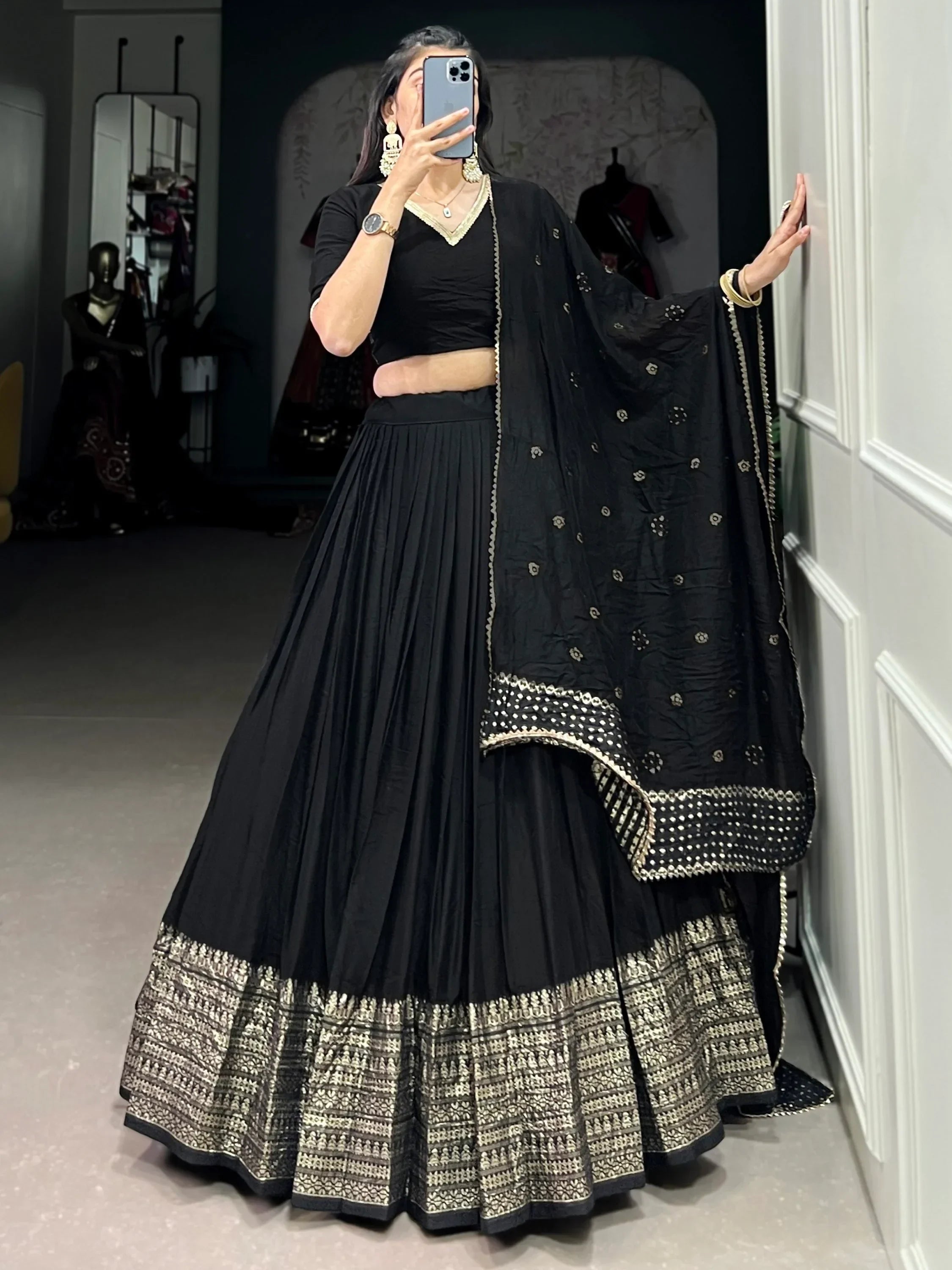 Eye-Catching Black Zari Weaving Chanderi Silk Event Wear Lehenga Choli
