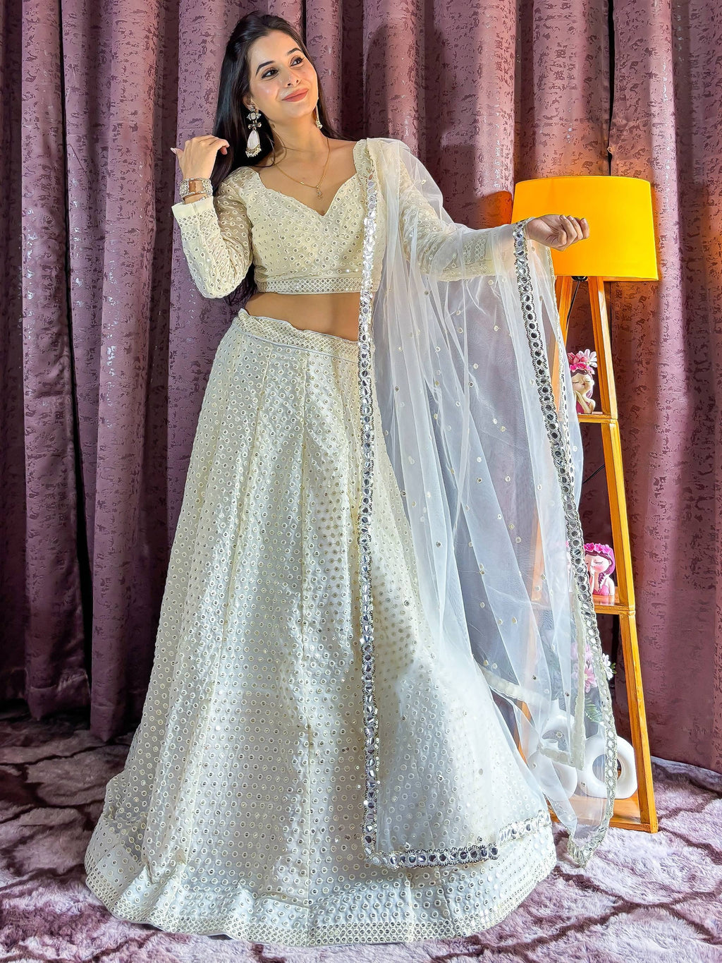 Eye-Catching Off-White Georgette Sequins Lehenga Choli With Dupatta