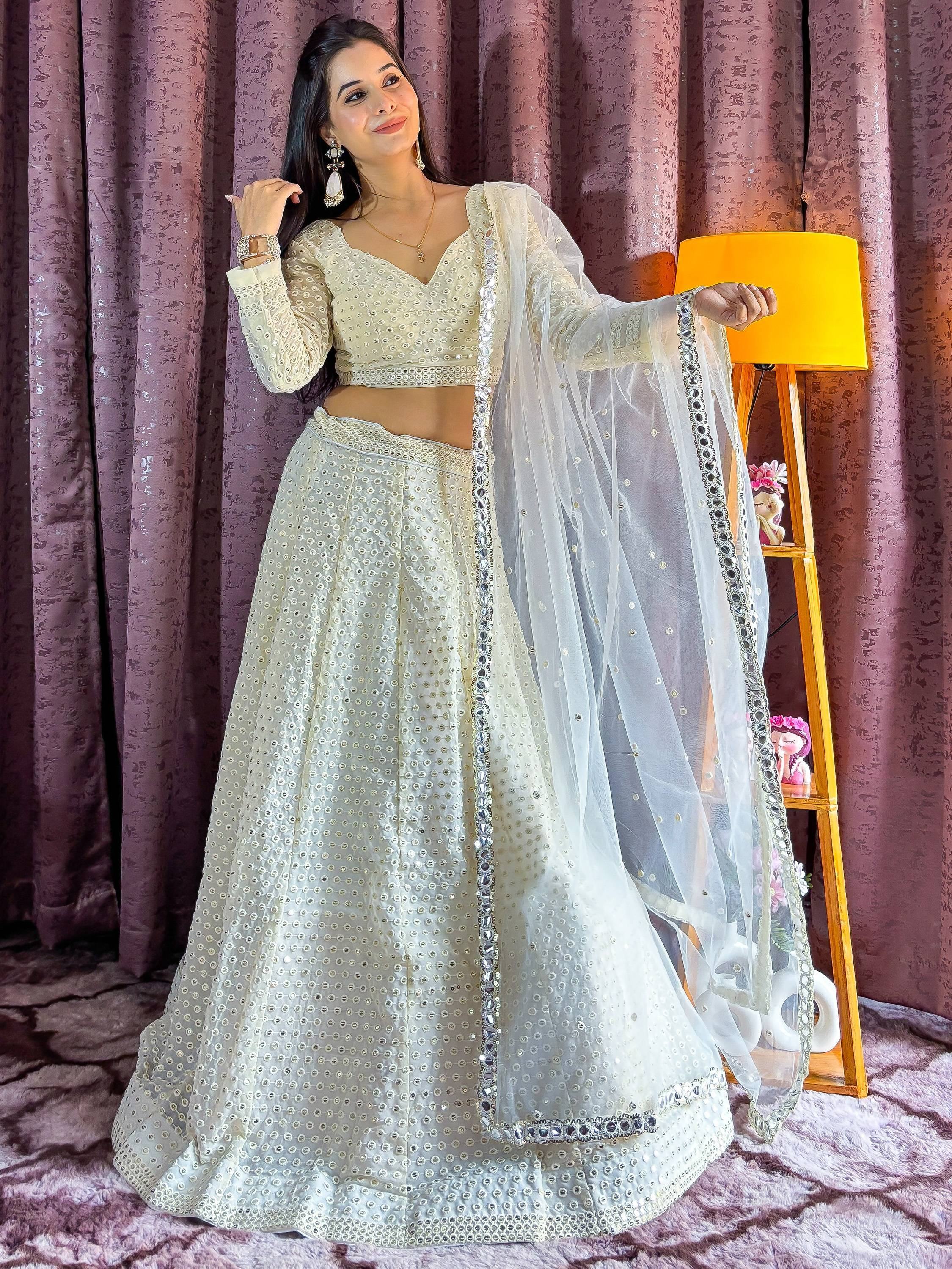 Eye-Catching Off-White Georgette Sequins Lehenga Choli With Dupatta