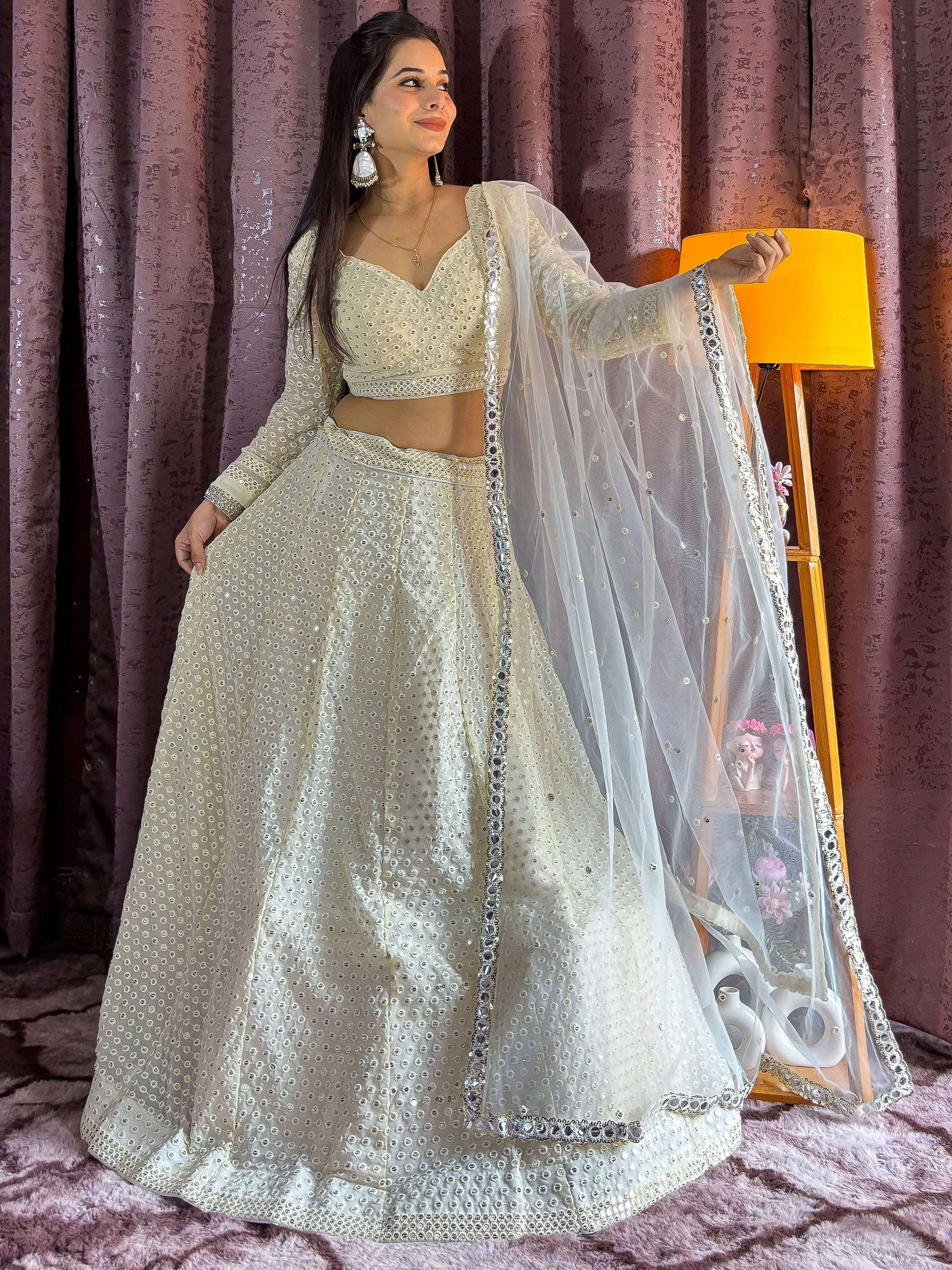 Eye-Catching Off-White Georgette Sequins Lehenga Choli With Dupatta