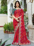 Eye-Catching Red Bandhani Print Wedding Wear Saree