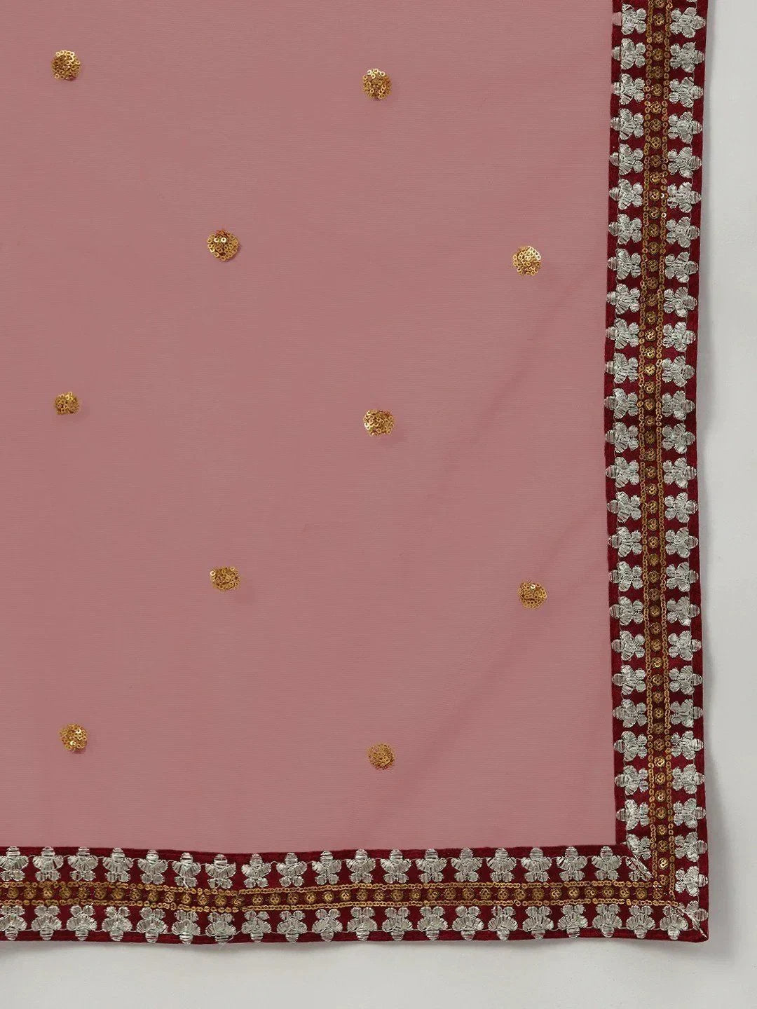 Maroon & Golden Semi-Stitched Myntra Bridal Lehenga & Unstitched Blouse with Dupatta