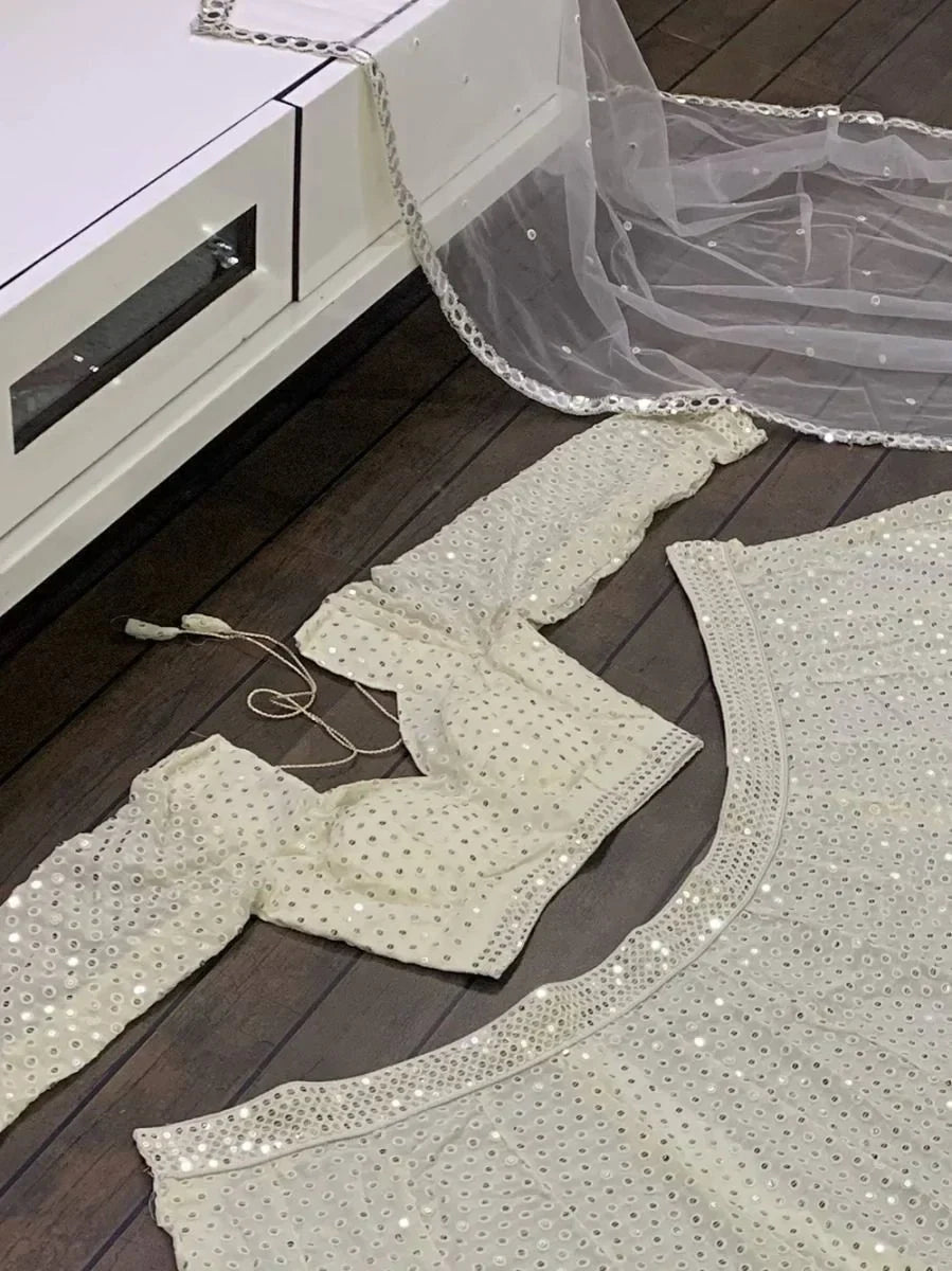 Awesome White Sequence Embroidered Georgette Lehenga Choli