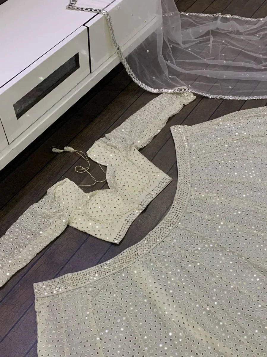 Awesome White Sequence Embroidered Georgette Lehenga Choli