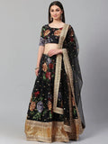 Black & Printed Semi-Stitched Myntra Lehenga & Unstitched Blouse with Dupatta