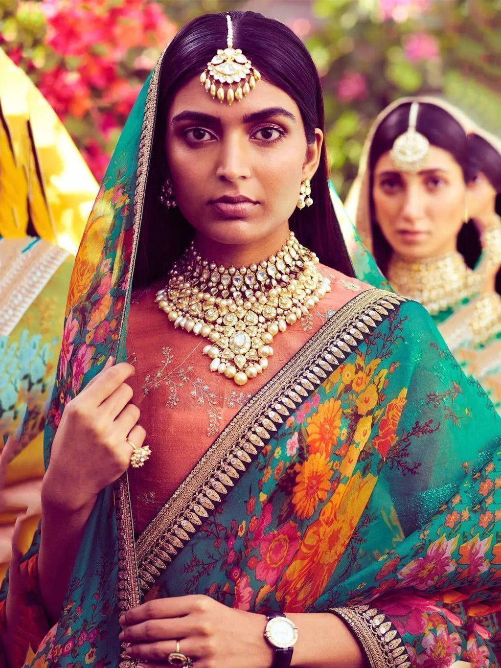 Green Sabyasachi Off Floral Orangza Wedding Wear Saree With Blouse