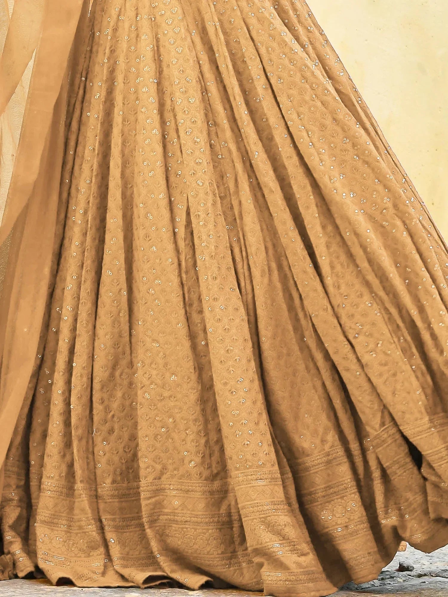 Beige Sweet Sequins Georgette Reception Wear Lehenga Choli