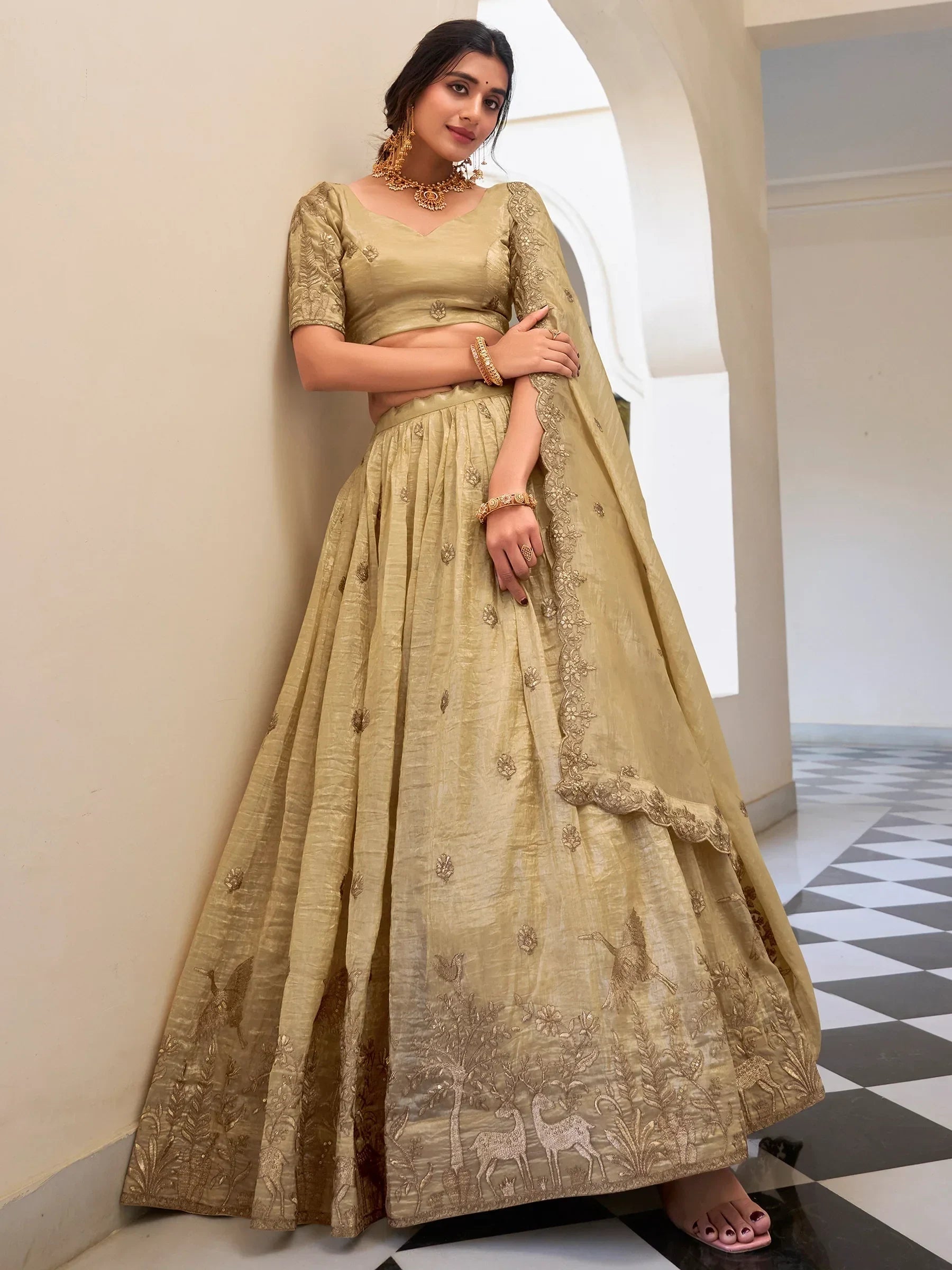 Cream Incredible Thread Embroidery Festival Wear Lehenga Choli