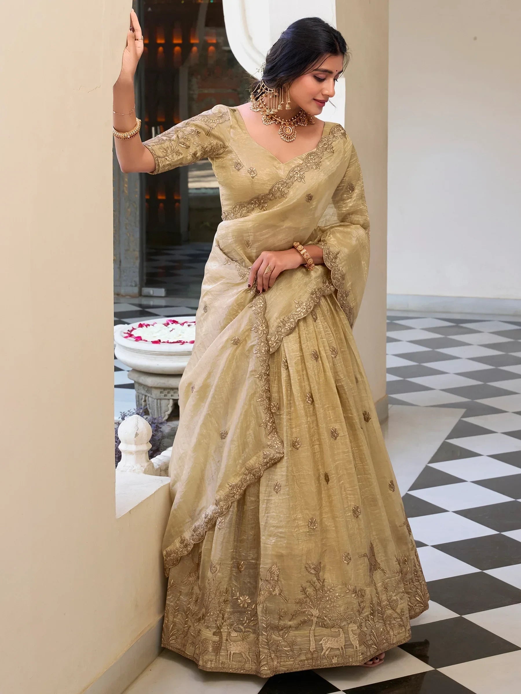 Cream Incredible Thread Embroidery Festival Wear Lehenga Choli