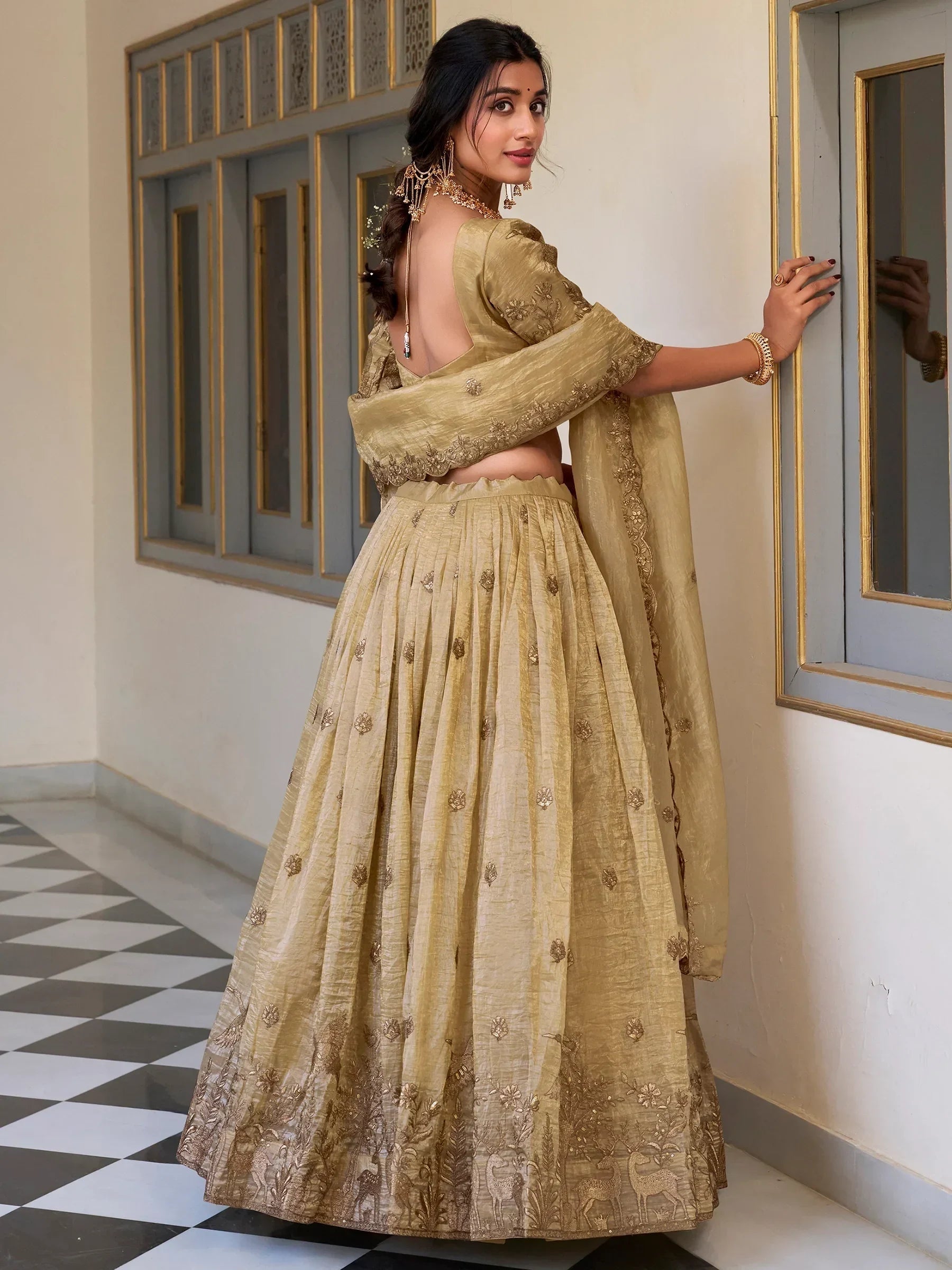 Cream Incredible Thread Embroidery Festival Wear Lehenga Choli