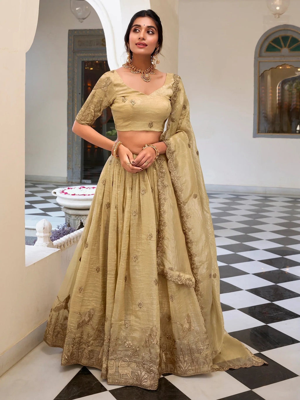 Cream Incredible Thread Embroidery Festival Wear Lehenga Choli