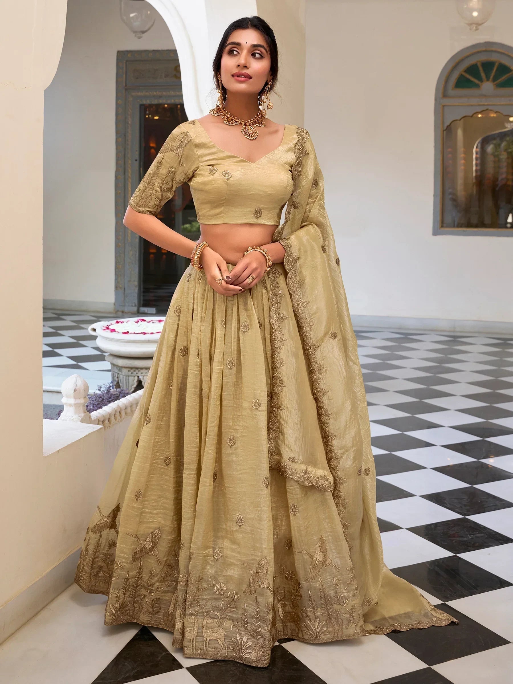 Cream Incredible Thread Embroidery Festival Wear Lehenga Choli