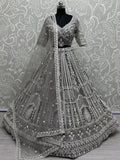 Fabulous Grey Sequins Net Reception Wear Lehenga Choli With Dupatta