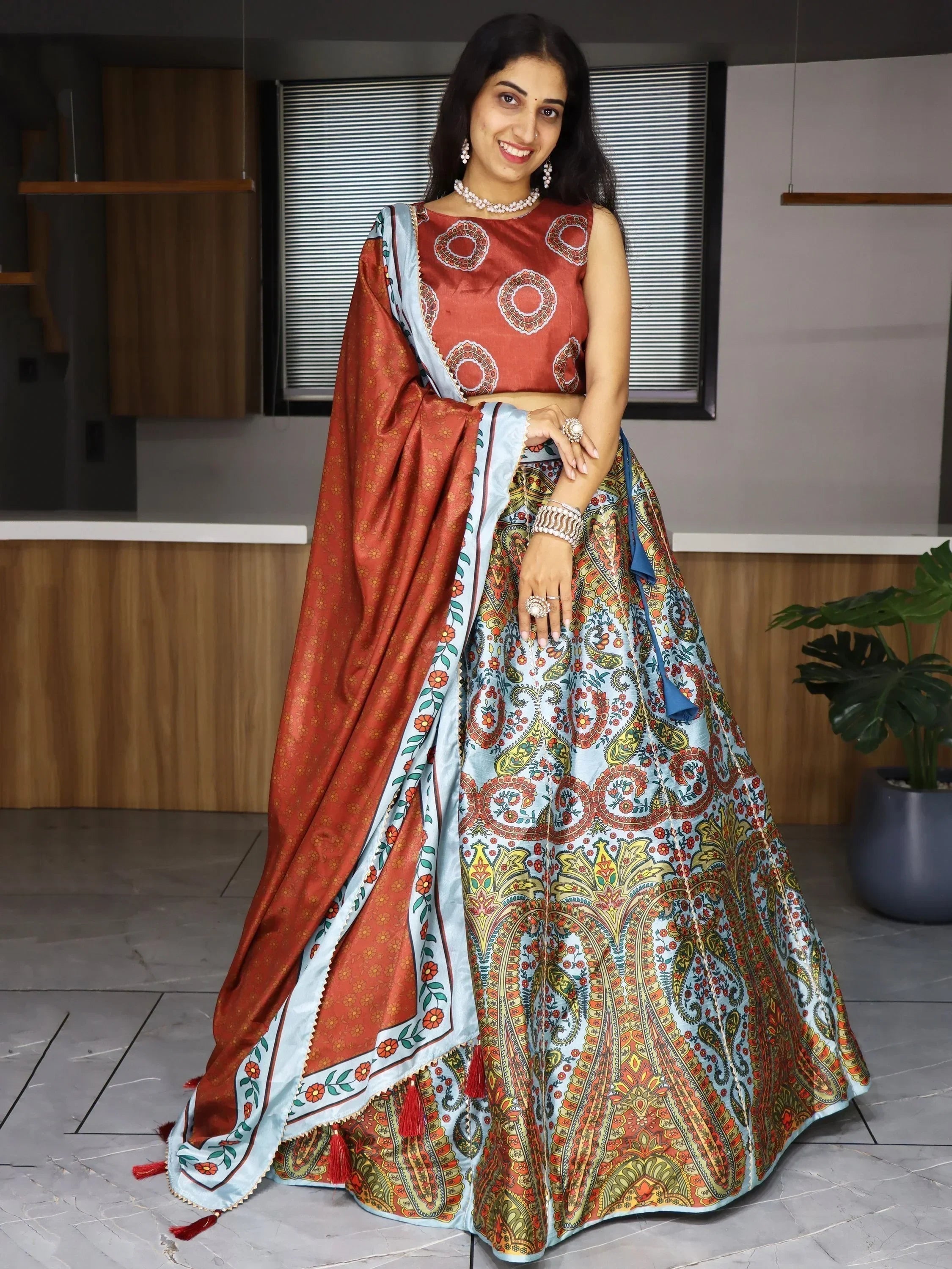 Fabulous Sweet Printed Art Silk Event Wear Lehenga Choli With Dupatta