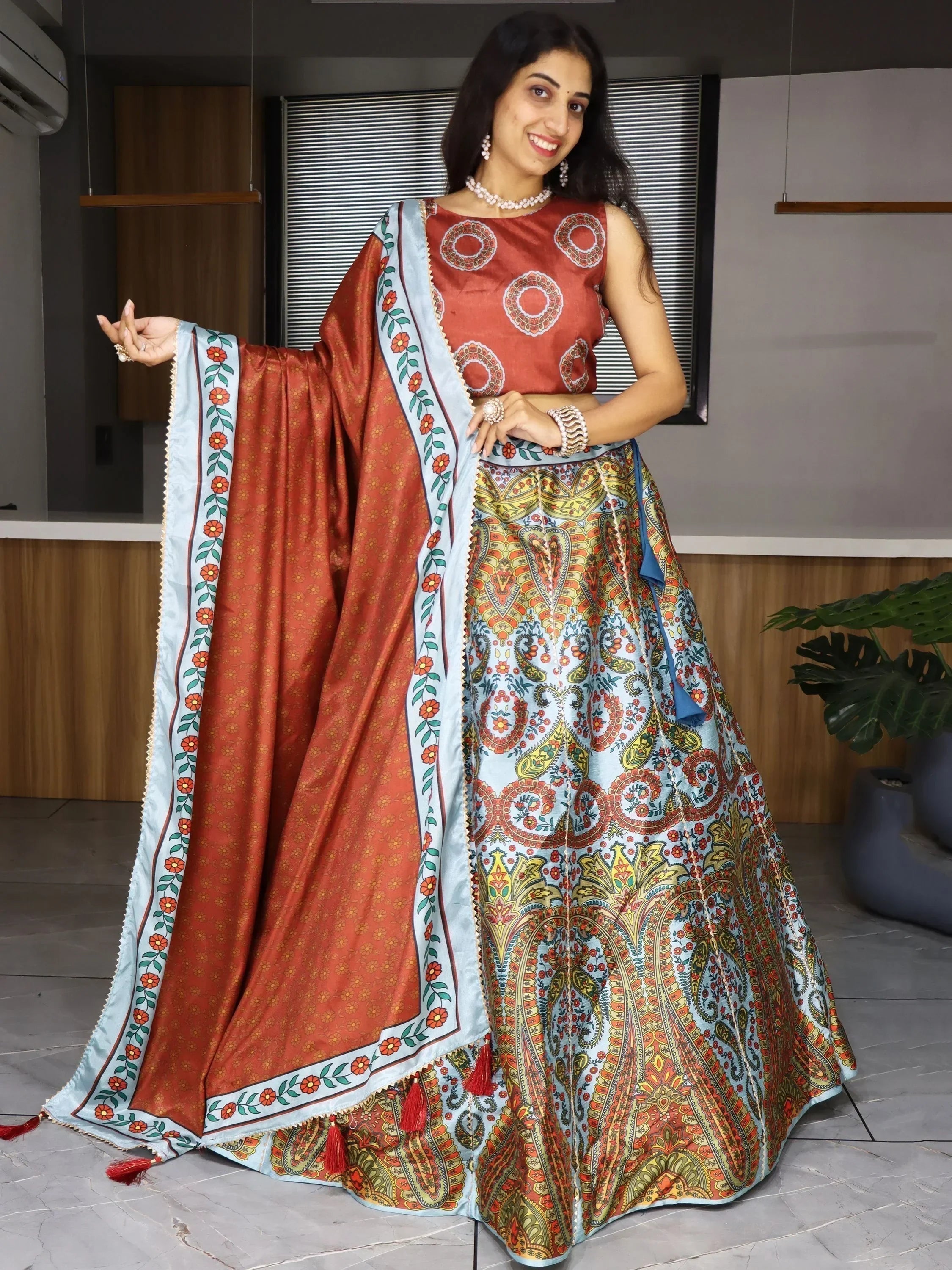 Fabulous Sweet Printed Art Silk Event Wear Lehenga Choli With Dupatta