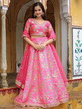 Fabulous Pink Embroidery Silk Engagement Wedding Wear Lehenga Choli
