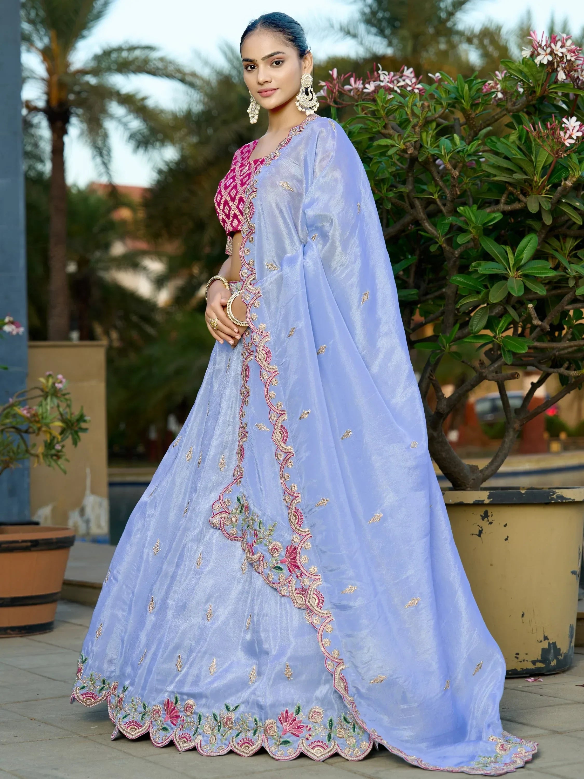Fantastic Light Blue Thread Work Viscose Engagement Wear Lehenga Choli