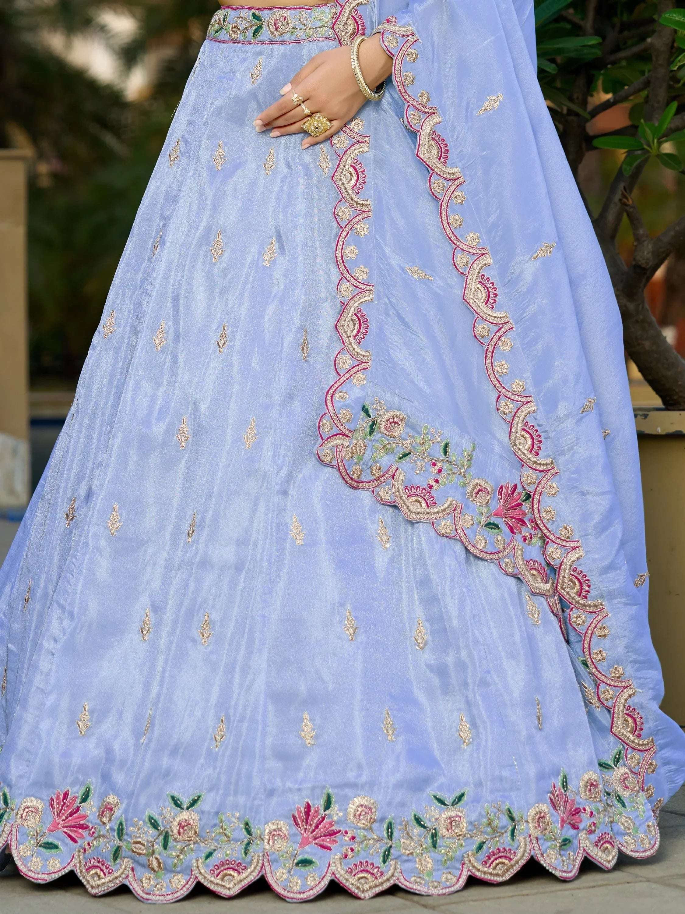 Fantastic Light Blue Thread Work Viscose Engagement Wear Lehenga Choli
