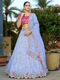 Fantastic Light Blue Thread Work Viscose Engagement Wear Lehenga Choli