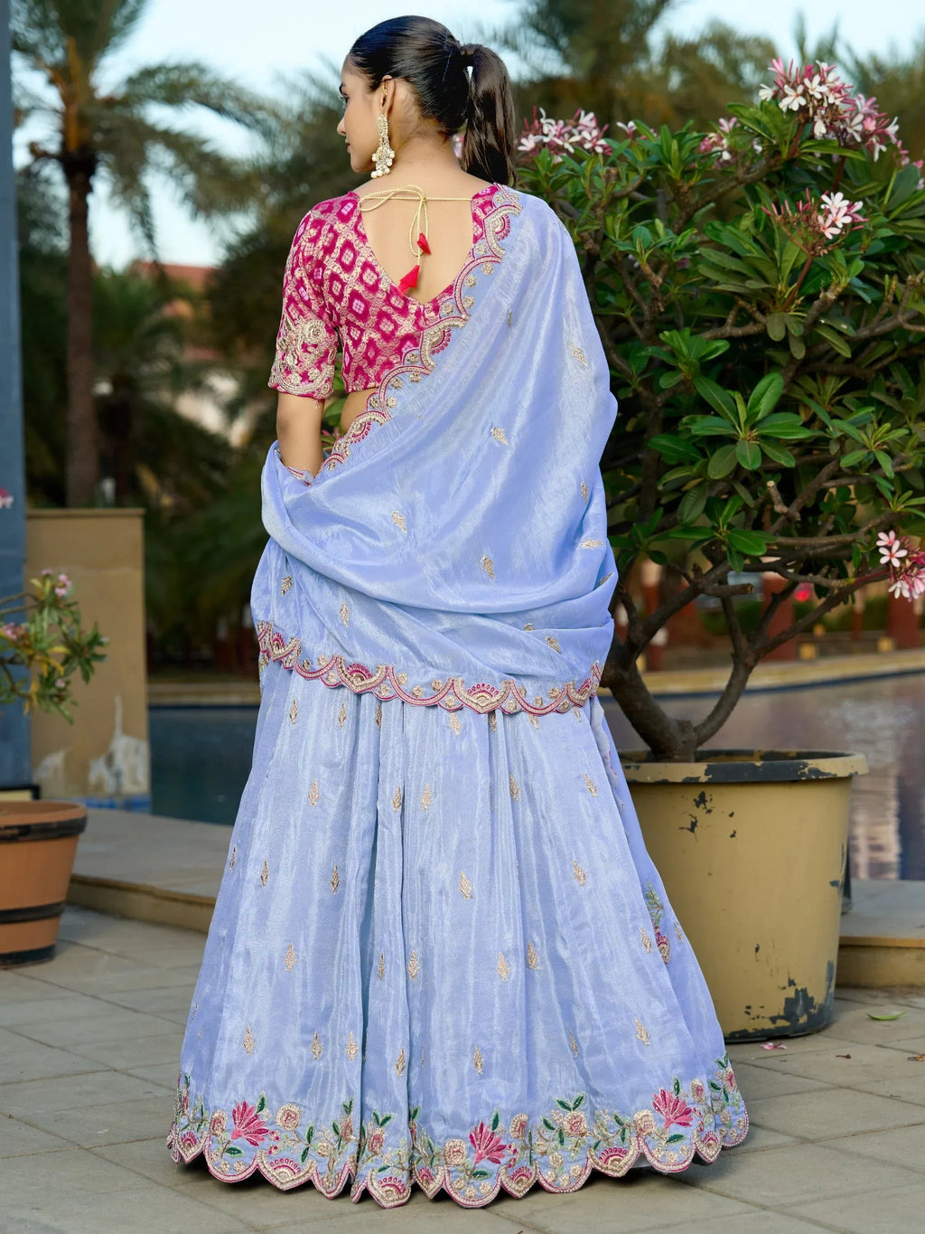 Fantastic Light Blue Thread Work Viscose Engagement Wear Lehenga Choli
