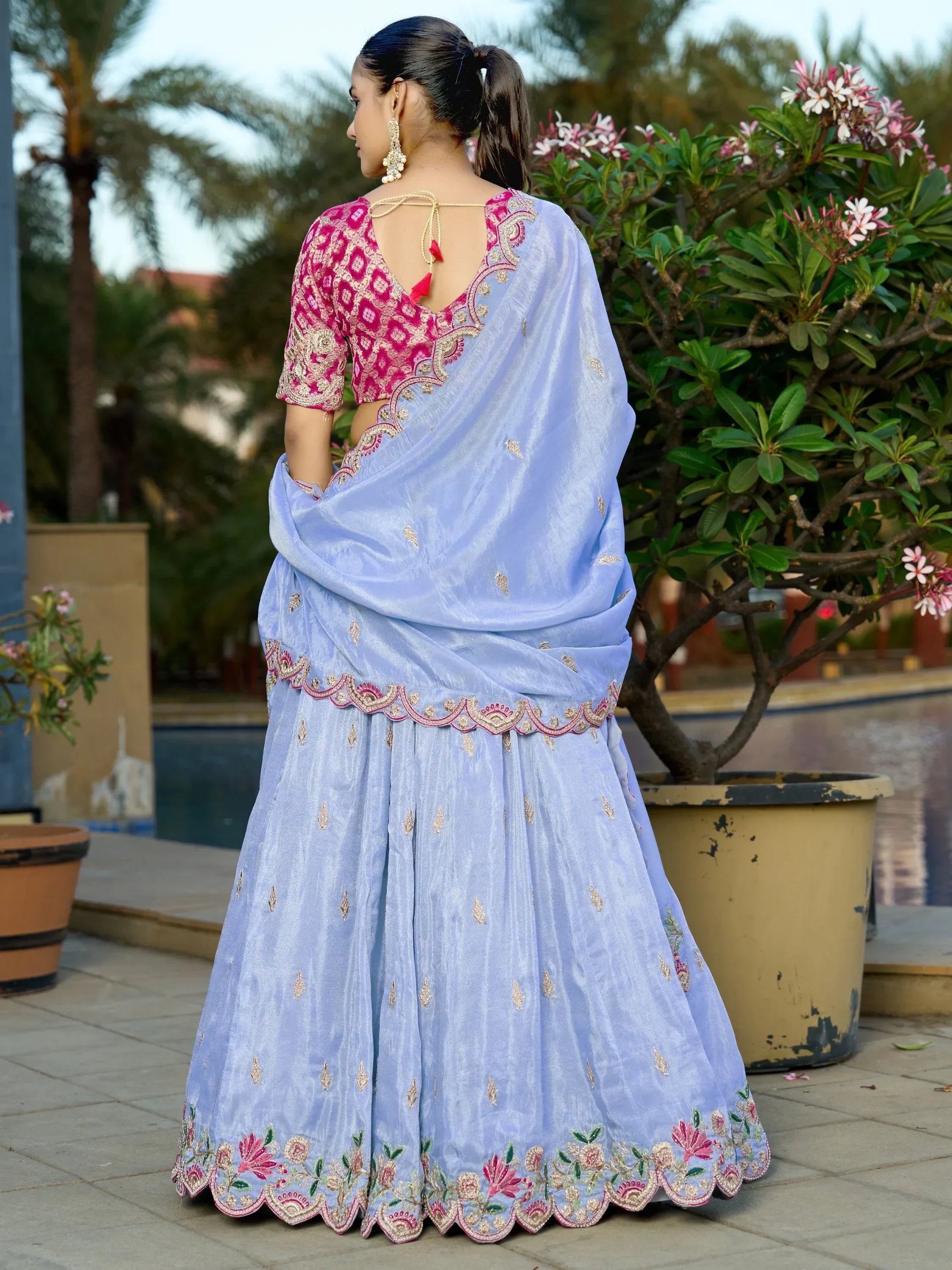 Fantastic Light Blue Thread Work Viscose Engagement Wear Lehenga Choli