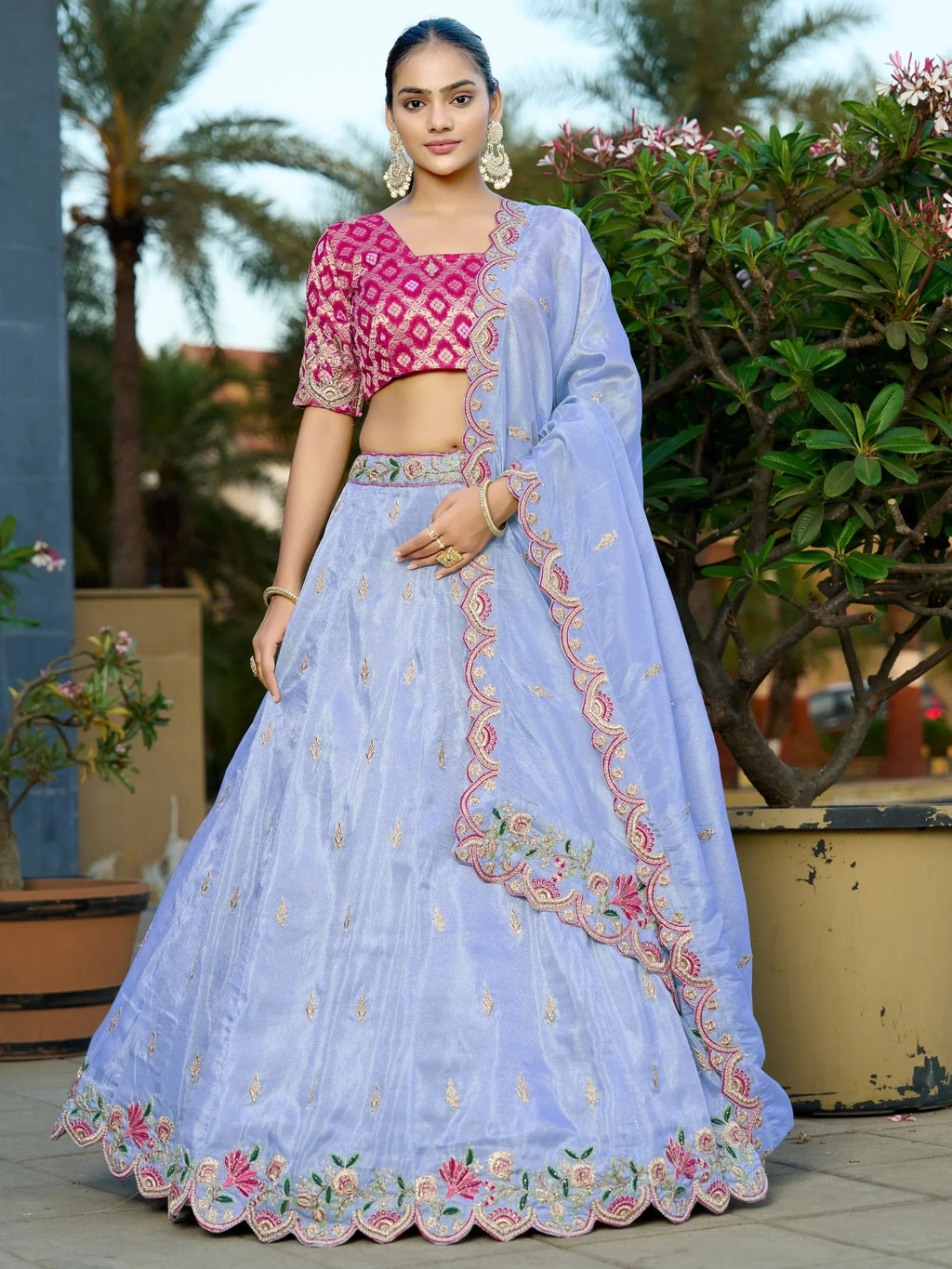 Fantastic Light Blue Thread Work Viscose Engagement Wear Lehenga Choli