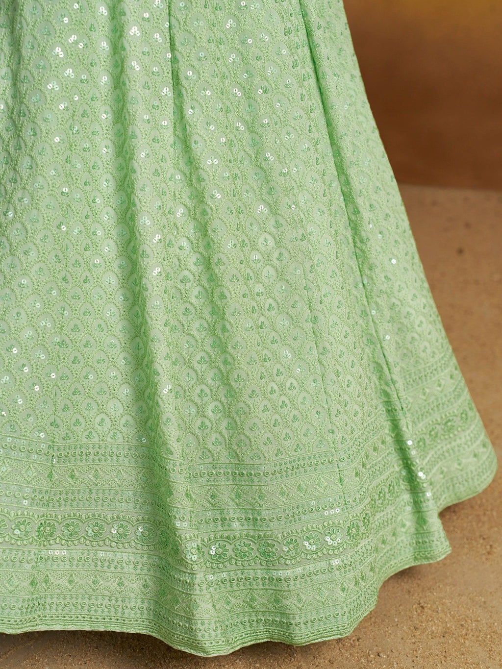Mint Sweet Sequins Georgette Reception Wear Lehenga Choli