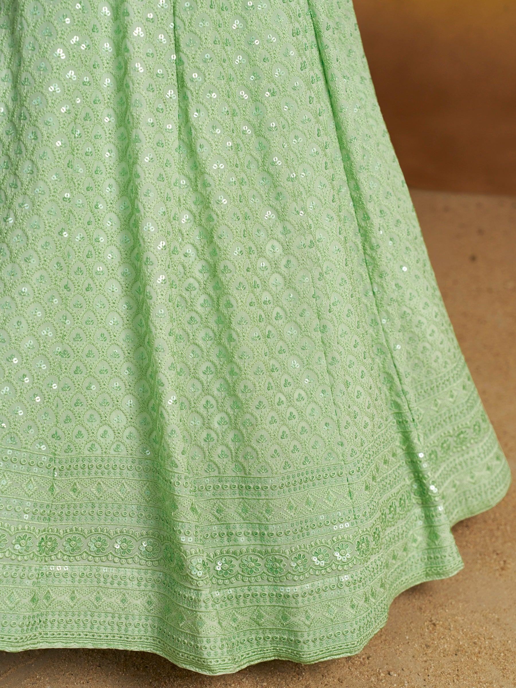 Mint Sweet Sequins Georgette Reception Wear Lehenga Choli