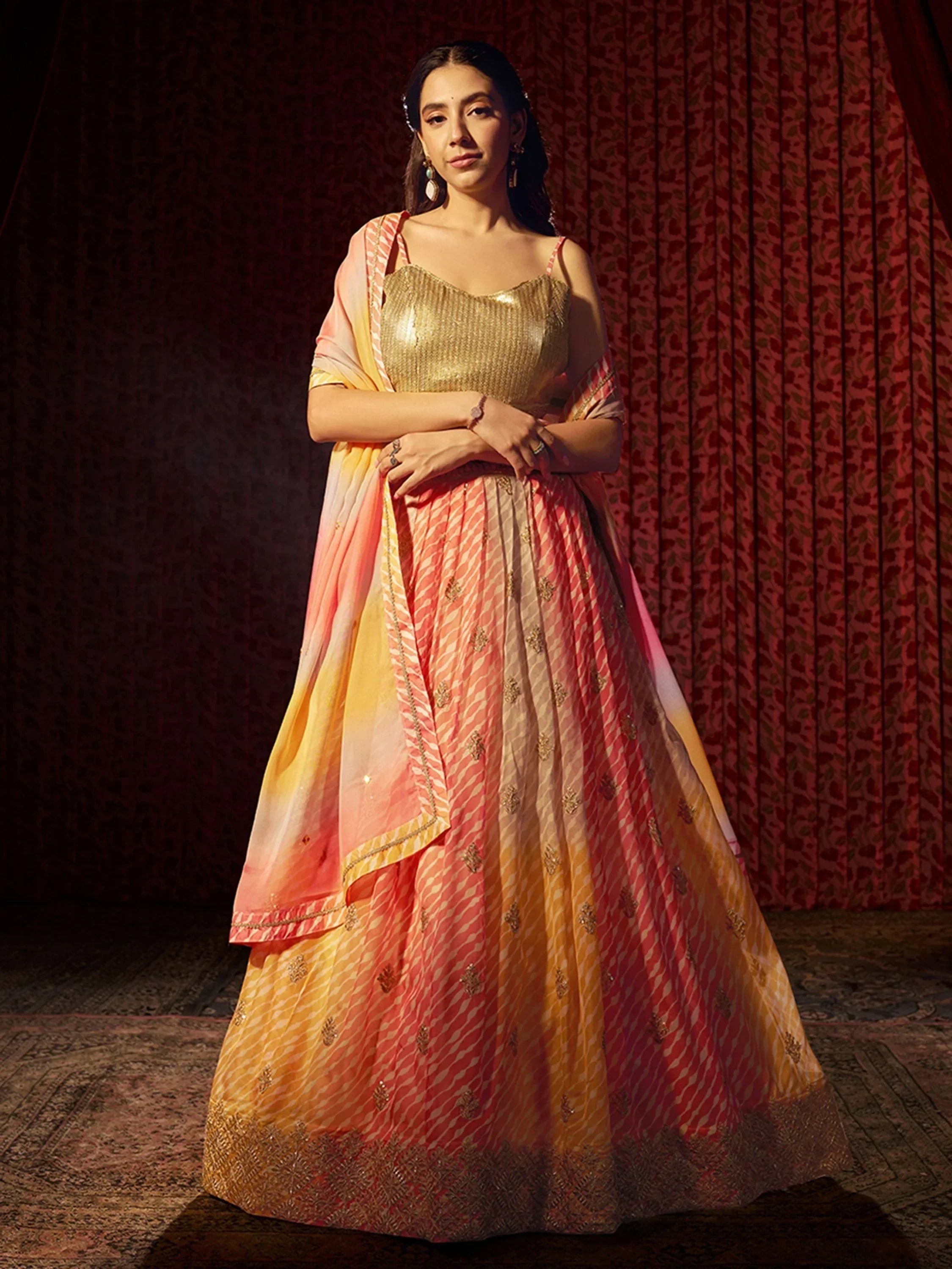 Fantastic Multi Color Organza Sangeet Wear Lehenga Choli With Dupatta