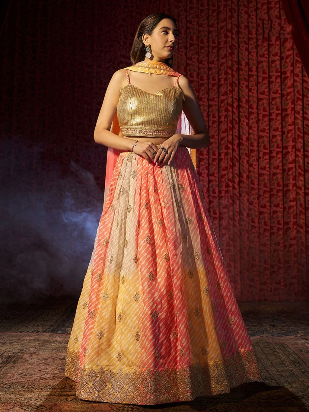 Fantastic Multi Color Organza Sangeet Wear Lehenga Choli With Dupatta