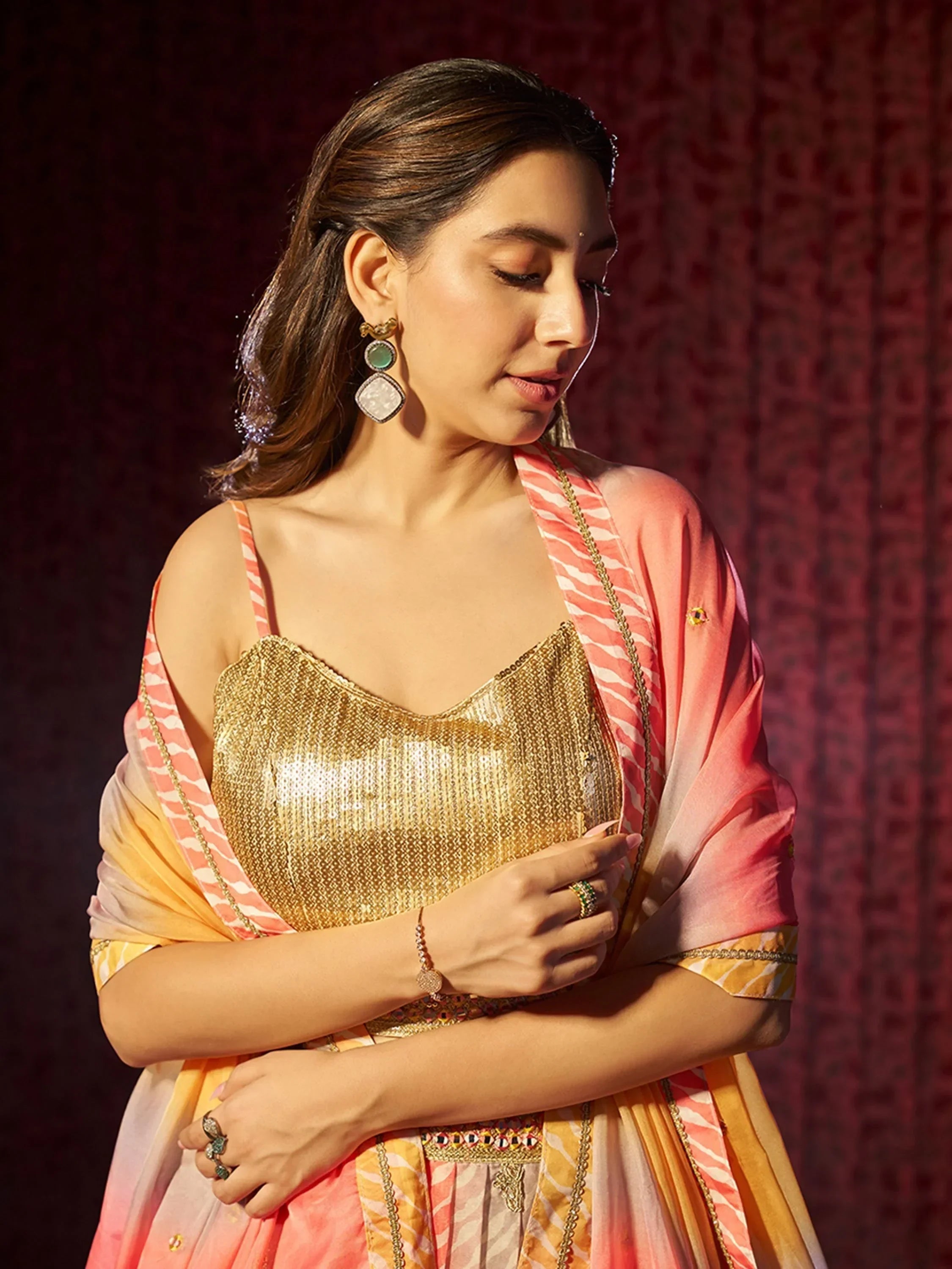 Fantastic Multi Color Organza Sangeet Wear Lehenga Choli With Dupatta