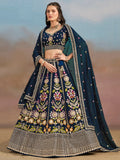 Navy Fantastic Zari Work Georgette Wedding Wear Lehenga Choli
