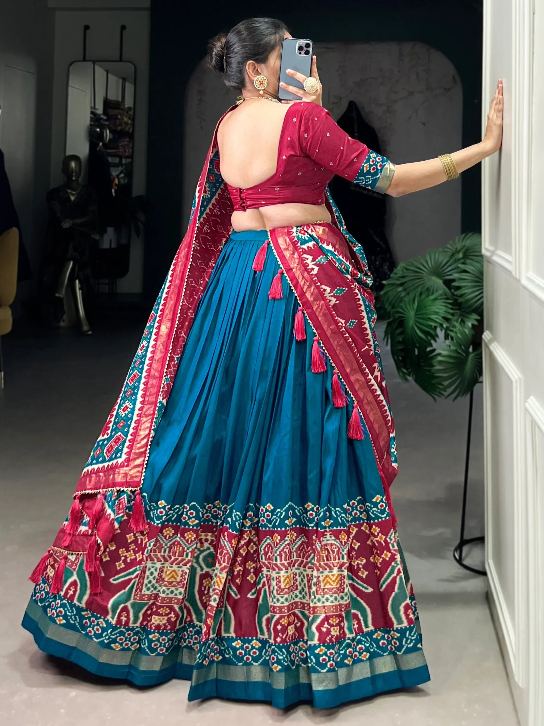 Teal Alluring Patola Printed Tussar Silk Traditional Lehenga Choli