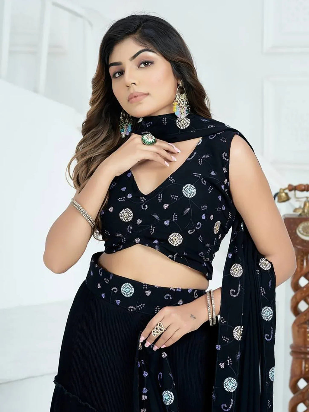 Fascinating Black Georgette Party Wear Lehenga With Embroidered Choli