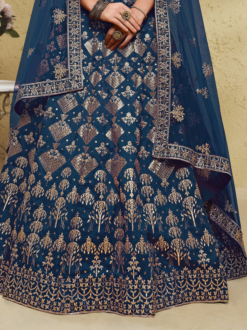 Blue Fascinating Embroidered Silk Bridal Lehenga Choli With Dupatta