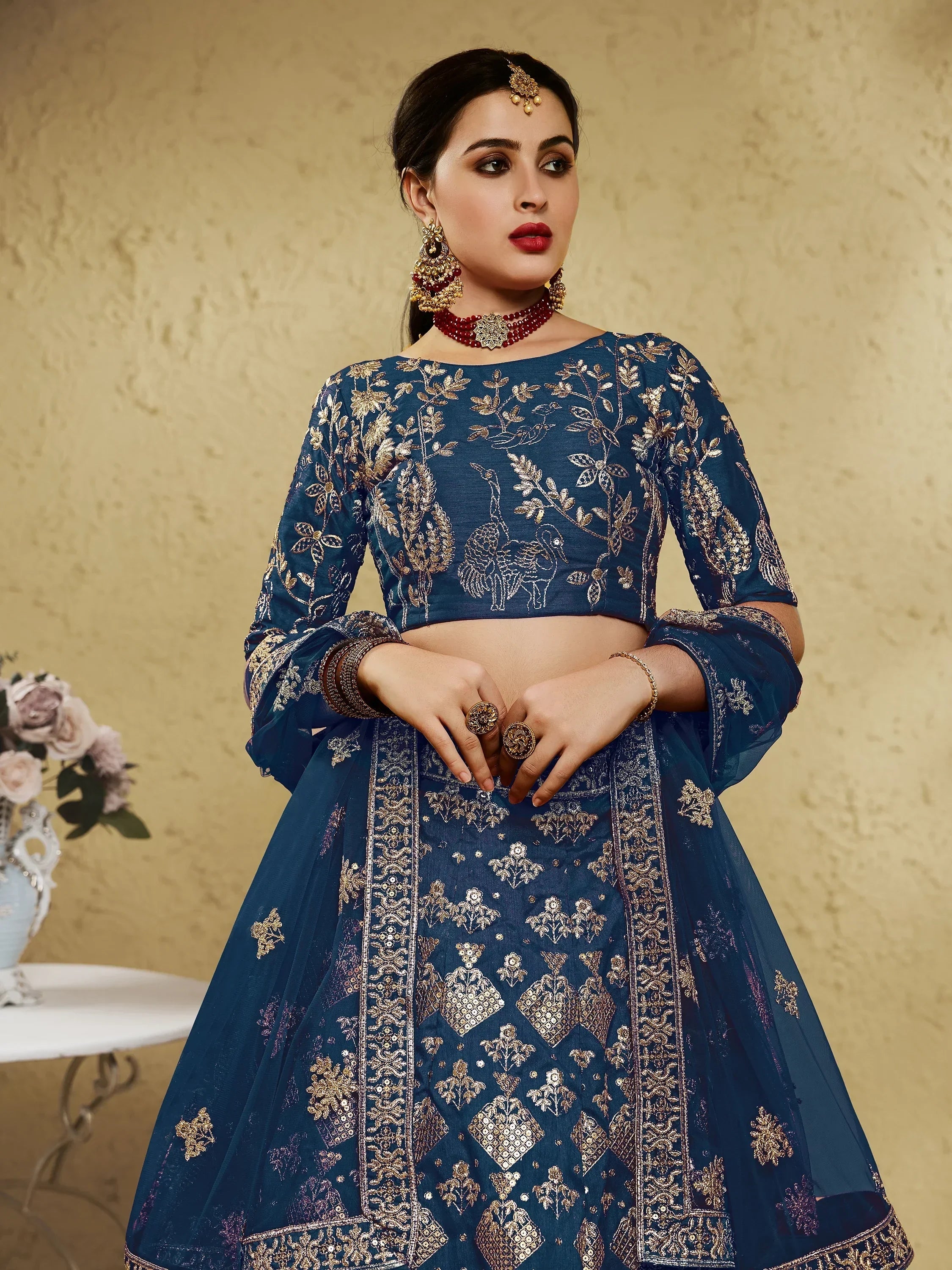 Blue Fascinating Embroidered Silk Bridal Lehenga Choli With Dupatta