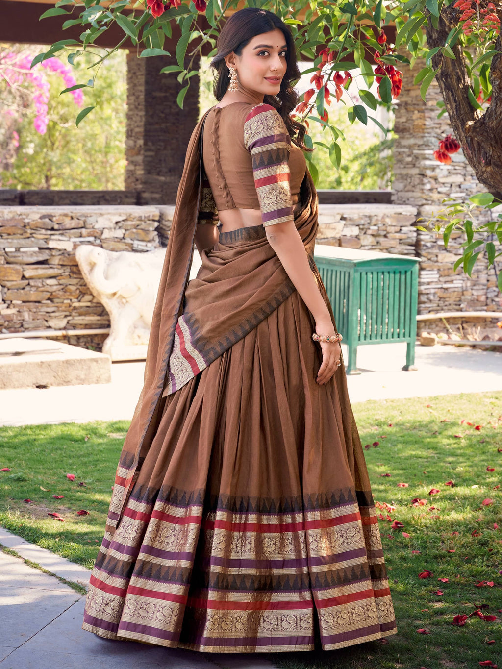 Brown Pretty Chanderi Silk Zari Weaving Wedding Wear Lehenga Choli