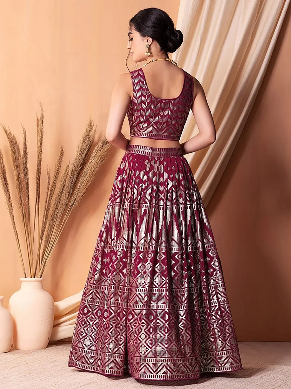 Fascinating Dark Pink Sequins Georgette Festival Wear Lehenga Choli
