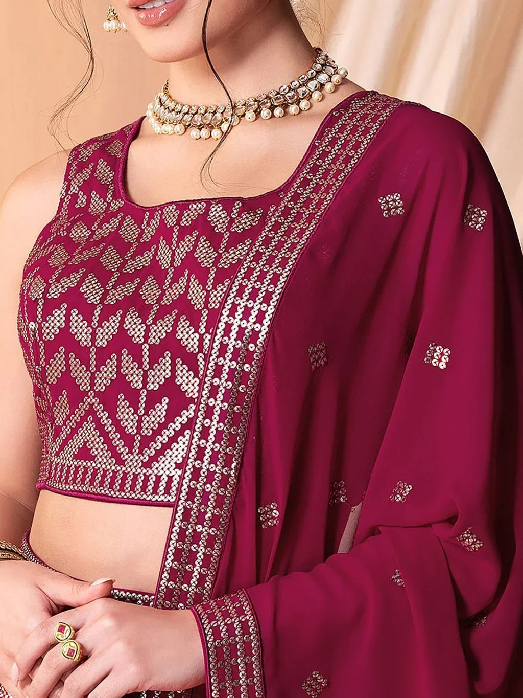 Fascinating Dark Pink Sequins Georgette Festival Wear Lehenga Choli