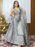 Fascinating Grey Sequins Silk Reception Wear Lehenga Choli
