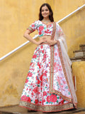 Fascinating Off White Floral Printed Art Silk Event Wear Lehenga Choli