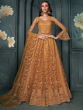Fascinating Orange Embroidered Net Bridesmaid Lehenga Choli With Dupatta