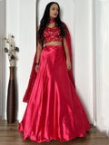 Fascinating Pink Satin Cocktail Party Wear Lehenga Choli With Dupatta